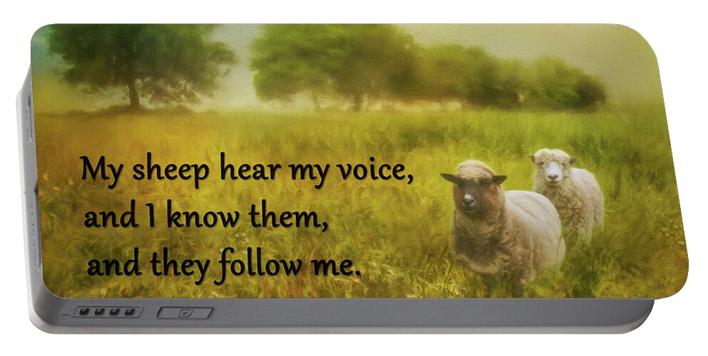 My Sheep Hear My Voice Portable Battery Charger featuring the photograph My Sheep Hear My Voice by Priscilla Burgers