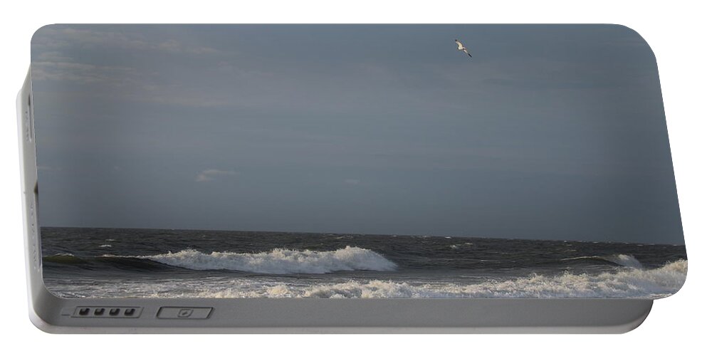 Seagull Sky Clouds Water Atlantic Ocean Ocean City Maryland Crashing Waves Sea Foam Portable Battery Charger featuring the photograph My Territory by Scott Burd