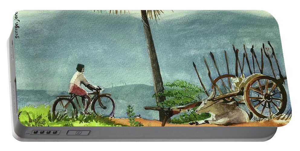 Village Portable Battery Charger featuring the painting My village by George Jacob