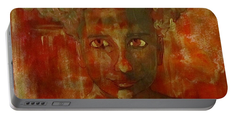 Face Portable Battery Charger featuring the painting My World by Barbara O'Toole