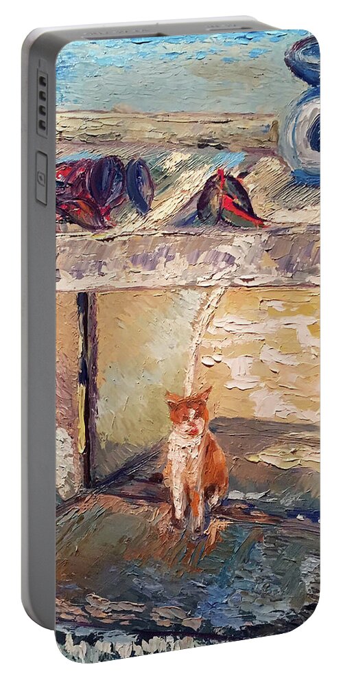  Portable Battery Charger featuring the painting Mykanos Gata by Josef Kelly
