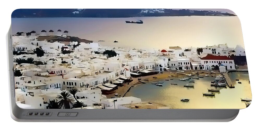 Landscape Portable Battery Charger featuring the painting Mykonos Greece by Dean Wittle