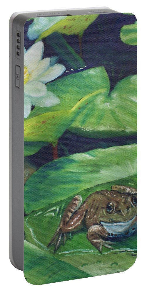 Pond Portable Battery Charger featuring the painting myPad by Jill Ciccone Pike