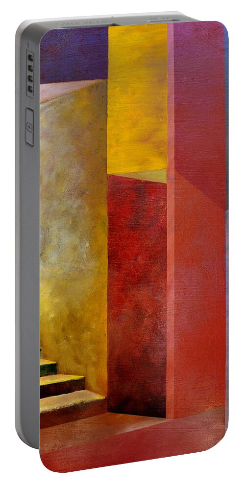 Gold Portable Battery Charger featuring the painting Mystery Stairway by Michelle Calkins