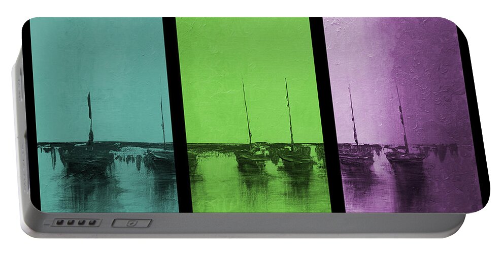 Keys Portable Battery Charger featuring the painting Mystic Bay Triptych On One 2 by Ken Figurski
