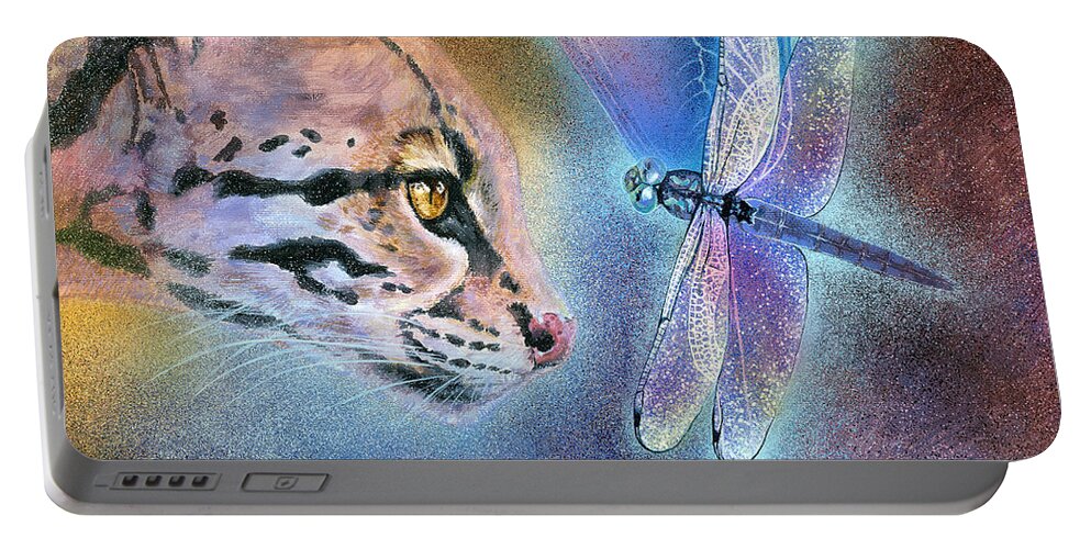 Ocelot Portable Battery Charger featuring the painting Mystic by Ragen Mendenhall