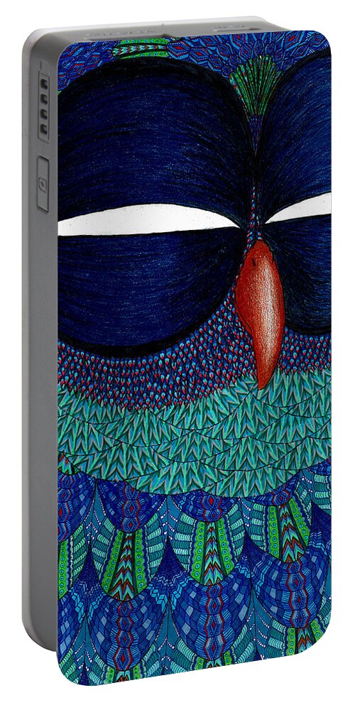 Owl Portable Battery Charger featuring the drawing Mystic Sovicka by Baruska A Michalcikova