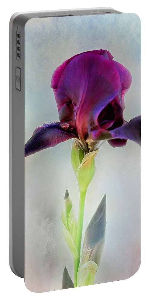 Black Iris Print Portable Battery Charger featuring the photograph Mystical Black Iris Print by Gwen Gibson