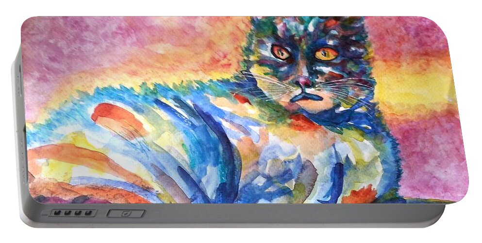 Cat Portable Battery Charger featuring the painting Na Nadia by Kim Shuckhart Gunns