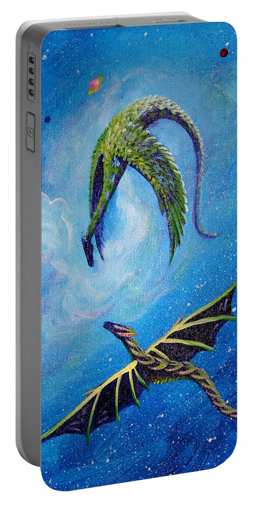 Dragon Portable Battery Charger featuring the painting Namaste by M E
