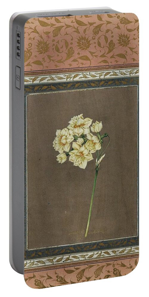 A Gouache And Gold On Paper Album Leaf (narcissus) By Muhammad Masih Portable Battery Charger featuring the painting Narcissus by Muhammad Masih