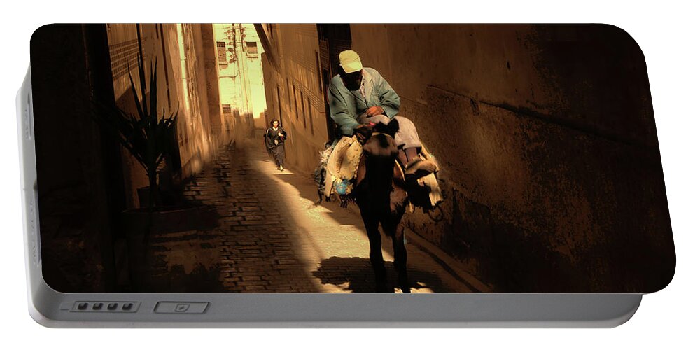 Fes Portable Battery Charger featuring the photograph Narrow Streets Fes Male Donkey by Chuck Kuhn