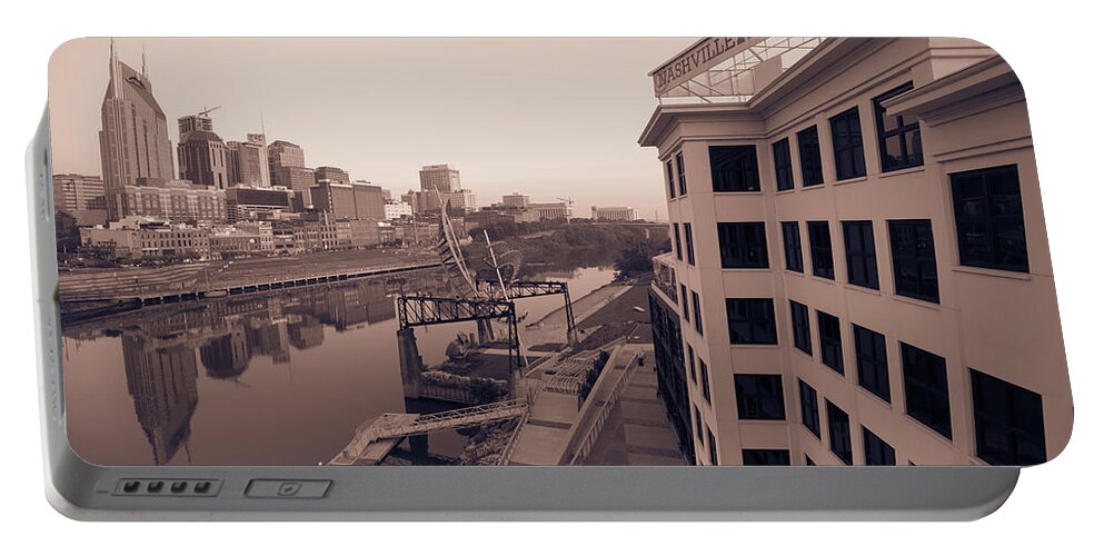 Nashville Portable Battery Charger featuring the photograph Nashville Monochrome Skyline by Gregory Ballos