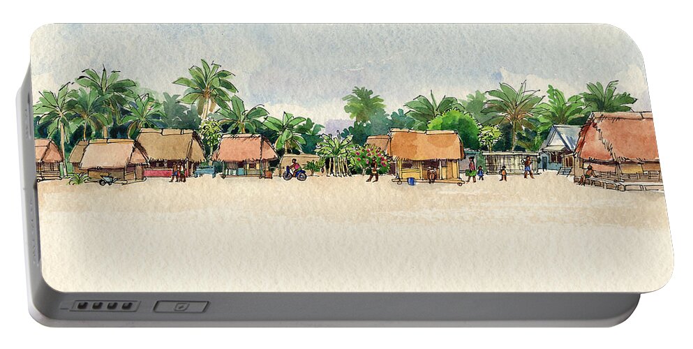Tropical Island Portable Battery Charger featuring the painting Nassau, Cook Islands, South Pacific by Judith Kunzle