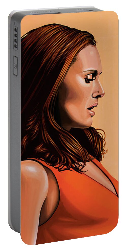 Natalie Portman Portable Battery Charger featuring the painting Natalie Portman 2 by Paul Meijering
