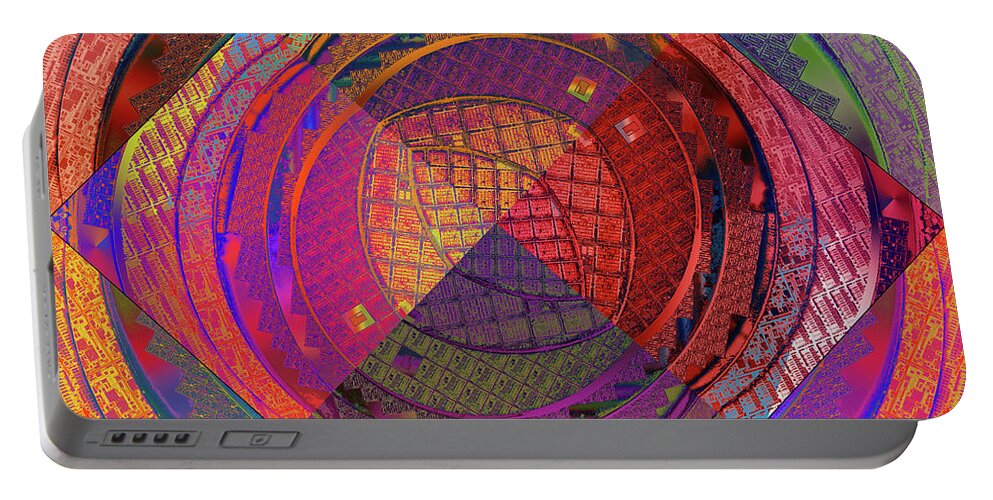 Silicon Valley Portable Battery Charger featuring the digital art National Semiconductor Silicon Wafer Computer Chips Abstract 5 by Kathy Anselmo