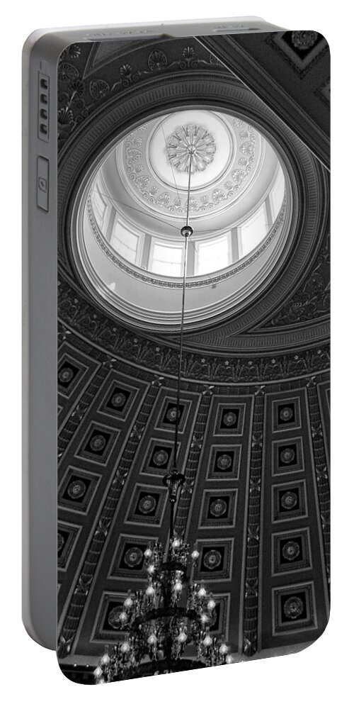 National Statuary Hall Ceiling Portable Battery Charger featuring the photograph National Statuary Hall Ceiling in Black and White by Greg and Chrystal Mimbs