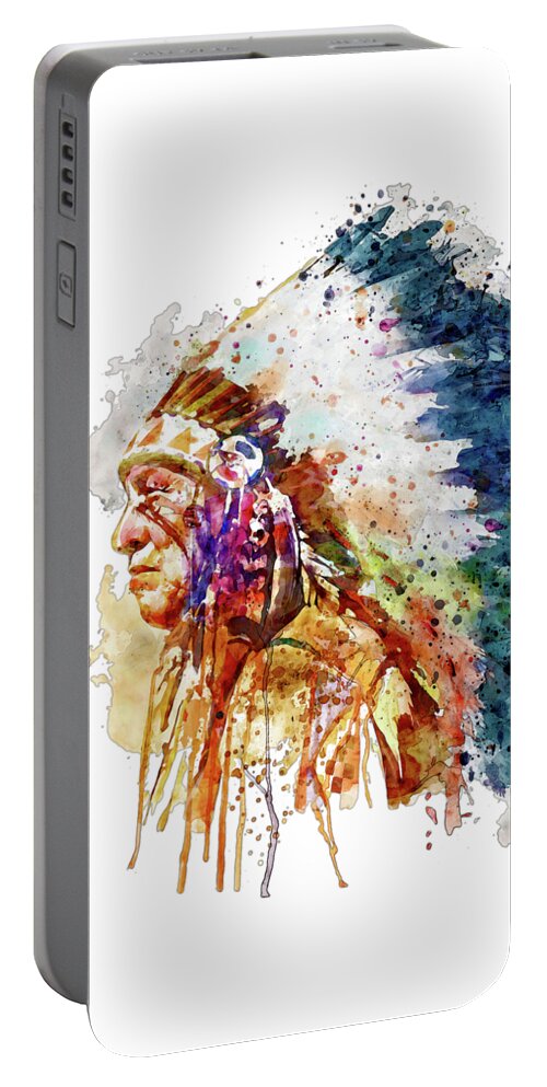 Native American Portable Battery Charger featuring the painting Native American Chief Side Face by Marian Voicu
