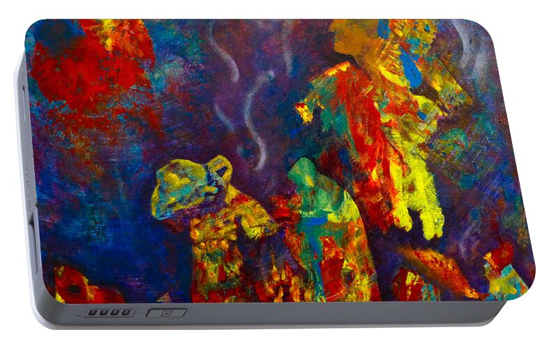 Abstract Acrylic Portable Battery Charger featuring the painting Native American Fire Spirits by Claire Bull