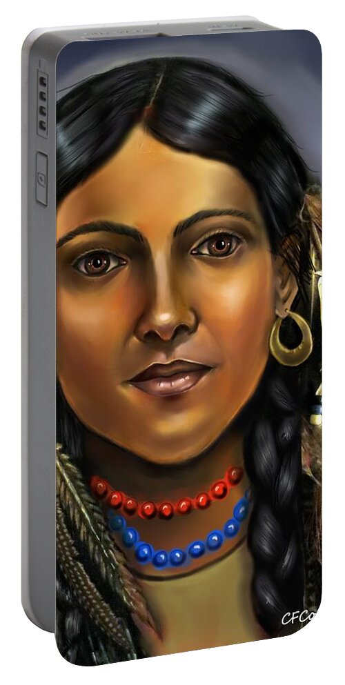 Indian Portable Battery Charger featuring the digital art Native American Indian Woman by Carmen Cordova