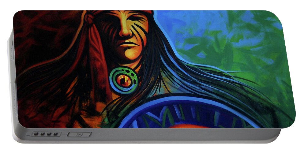 Native American Portable Battery Charger featuring the painting Native Colors by Lance Headlee