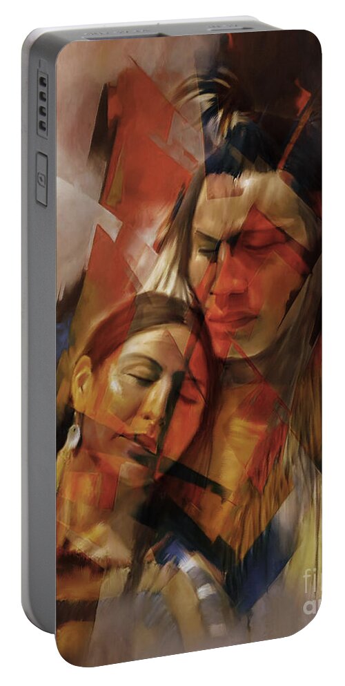 Native American Portable Battery Charger featuring the painting Native Couple 09a by Gull G