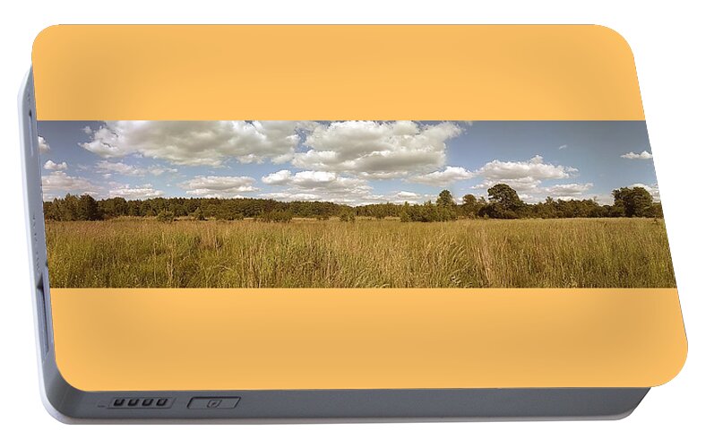 Natural Portable Battery Charger featuring the photograph Natural meadow landscape panorama. by Arletta Cwalina