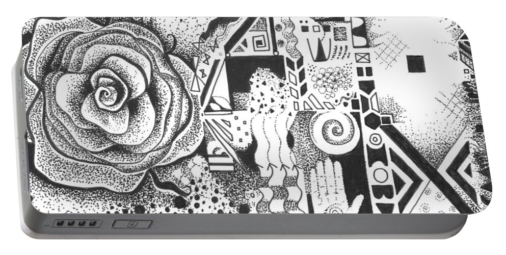 Abstract Portable Battery Charger featuring the drawing Nature Rules aka That Which Remains by Helena Tiainen