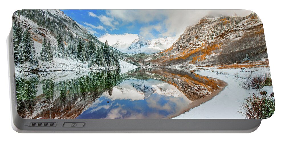 Maroon Bells Portable Battery Charger featuring the photograph Natures Divine Canvas - Maroon Bells Aspen Colorado by Gregory Ballos