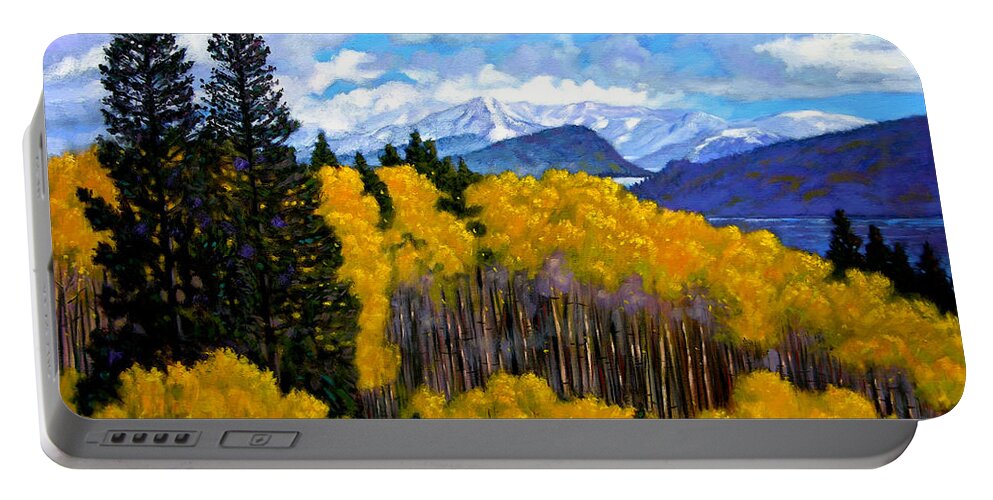 Fall Portable Battery Charger featuring the painting Natures Patterns - Rocky Mountains by John Lautermilch