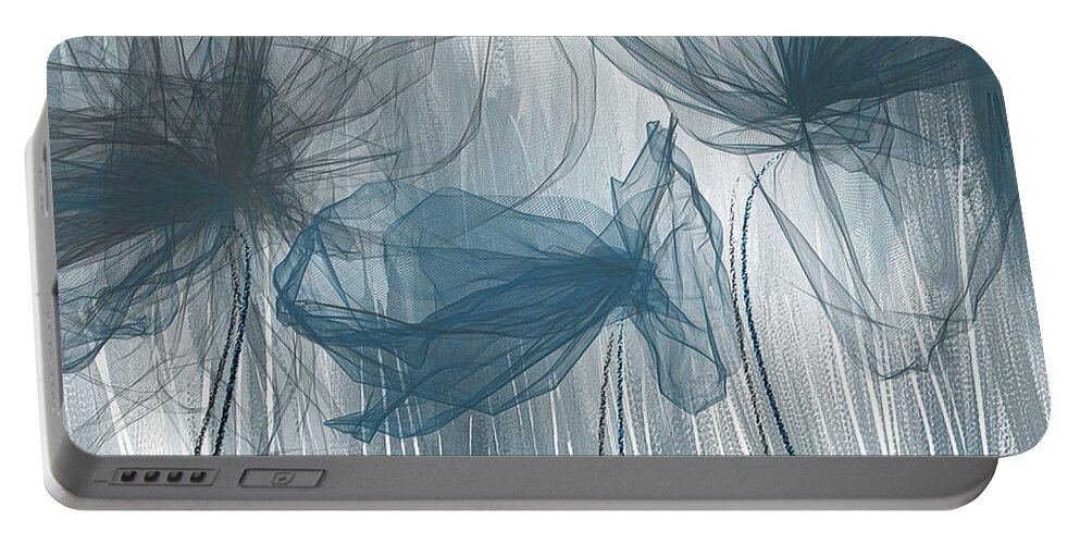 Light Blue Portable Battery Charger featuring the painting Navy and Gray Abstract - Navy Blue and Gray Modern Art by Lourry Legarde