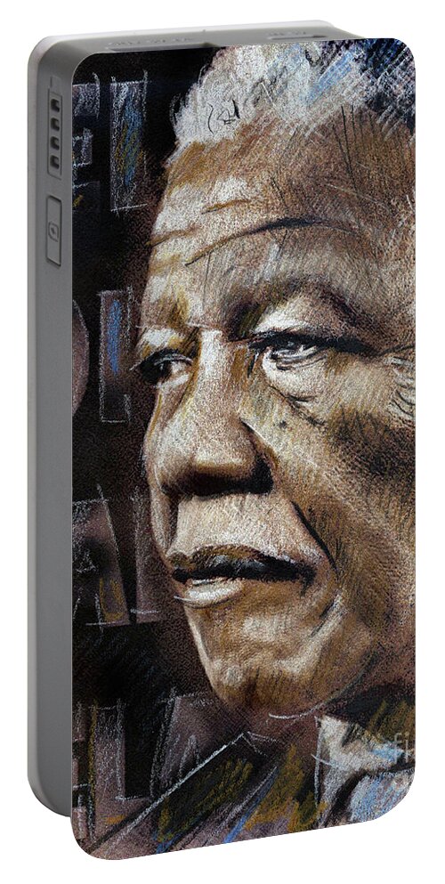 Nelson Mandela Portable Battery Charger featuring the drawing Nelson Mandela Tribute by Daliana Pacuraru