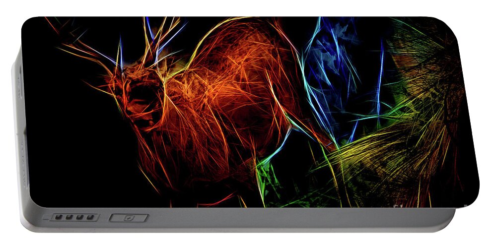 Animal Portable Battery Charger featuring the digital art Neon Buck by Ray Shiu