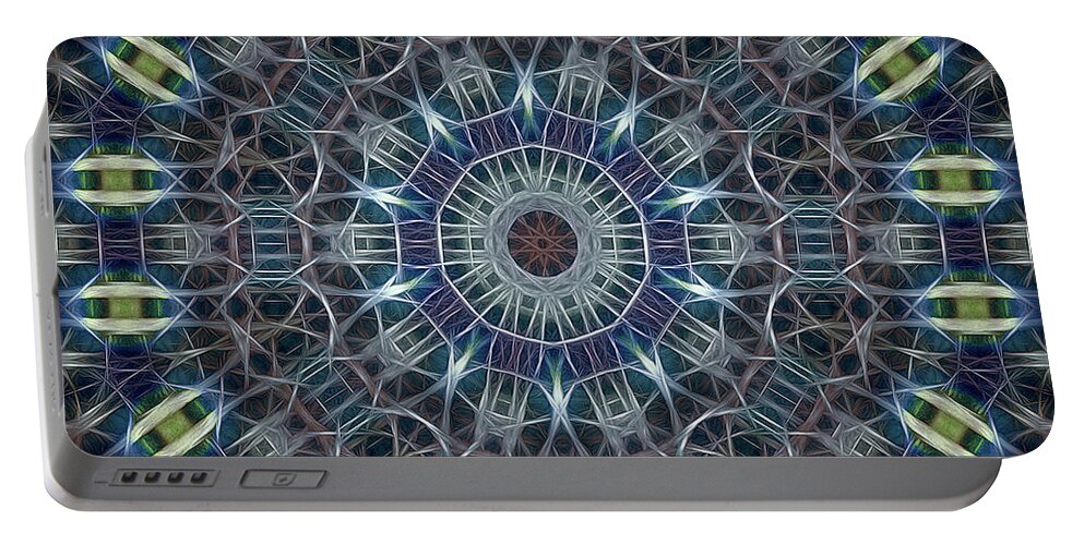 Tao Portable Battery Charger featuring the painting Neon Mandala, Nbr 19G by Will Barger