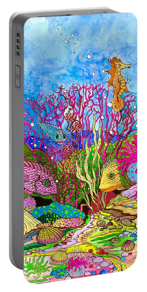 Adria Trail Portable Battery Charger featuring the painting Neon Sea by Adria Trail
