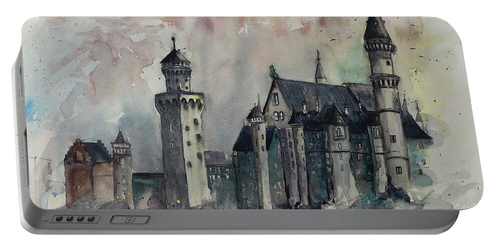 Neuschwanstein Portable Battery Charger featuring the painting Neuschwanstein Castle Hohenschwangau, Germany by Gray Artus