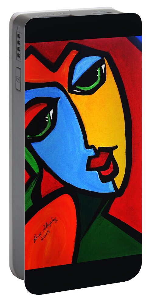 Abstract Portable Battery Charger featuring the painting New Abstract  Miss Tulip by Nora Shepley