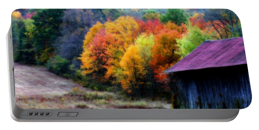 Tobacco Barn Portable Battery Charger featuring the photograph New England Tobacco Barn In Autumn by Smilin Eyes Treasures