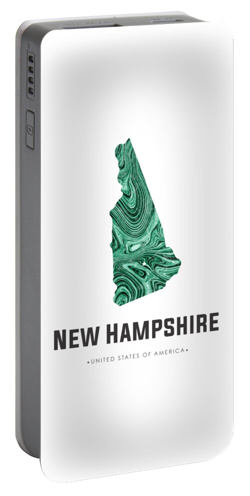New Hampshire Portable Battery Charger featuring the mixed media New Hampshire Map Art Abstract in Blue Green by Studio Grafiikka
