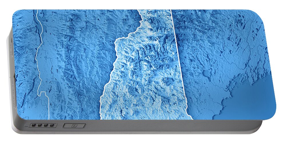 New Hampshire Portable Battery Charger featuring the digital art New Hampshire State USA 3D Render Topographic Map Blue Border by Frank Ramspott