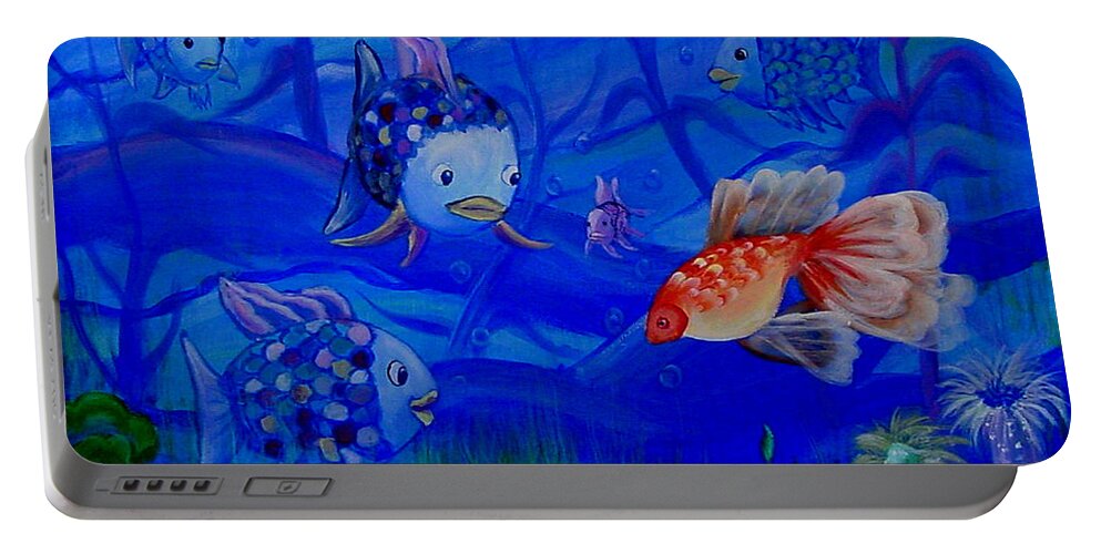 Fish Portable Battery Charger featuring the painting New Kid in Town by Quwatha Valentine