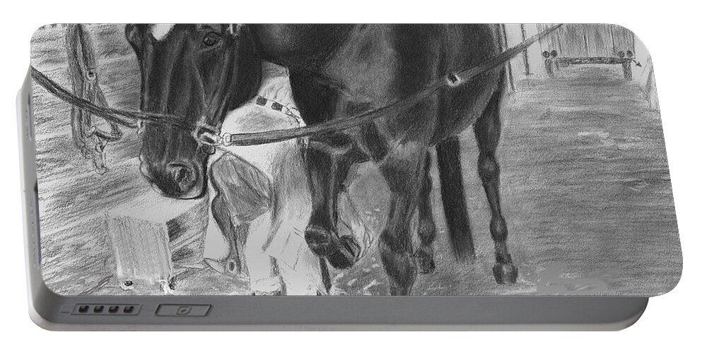 Horse Portable Battery Charger featuring the drawing New Shoes by Quwatha Valentine