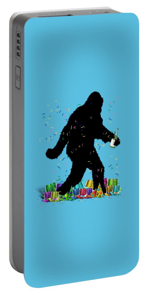 Sasquatch Portable Battery Charger featuring the digital art New Years Squatchin by Gravityx9 Designs
