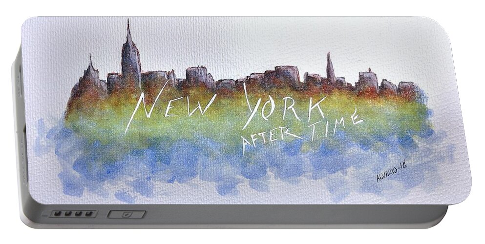 New Portable Battery Charger featuring the painting New York After Time by Edwin Alverio