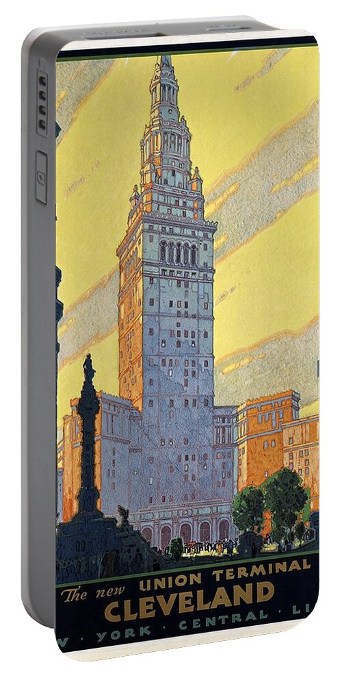 Cleveland Portable Battery Charger featuring the mixed media New York Central Lines - Cleveland, Ohio - Retro travel Poster - Vintage Poster by Studio Grafiikka