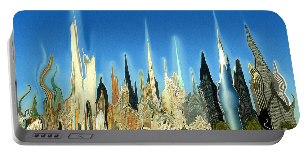 New+york Portable Battery Charger featuring the painting New York City Skyline 2100 - Modern Artwork by Peter Potter