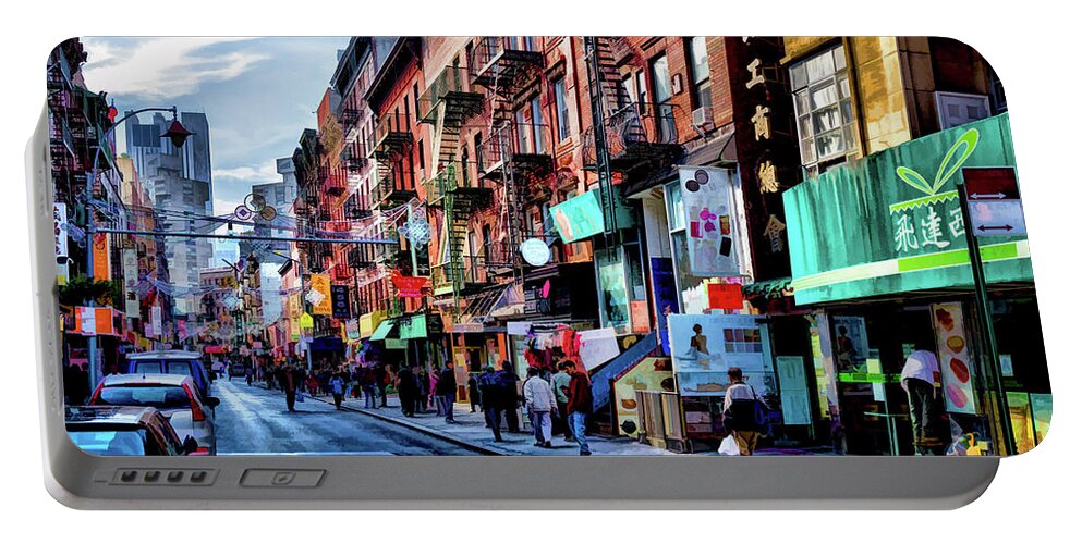 New York Portable Battery Charger featuring the painting New York City Chinatown by Christopher Arndt
