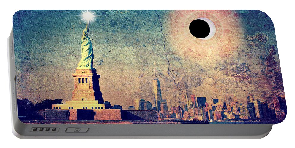 Solar Eclipse Portable Battery Charger featuring the photograph New York City Solar Eclipse 2017 by Aurelio Zucco