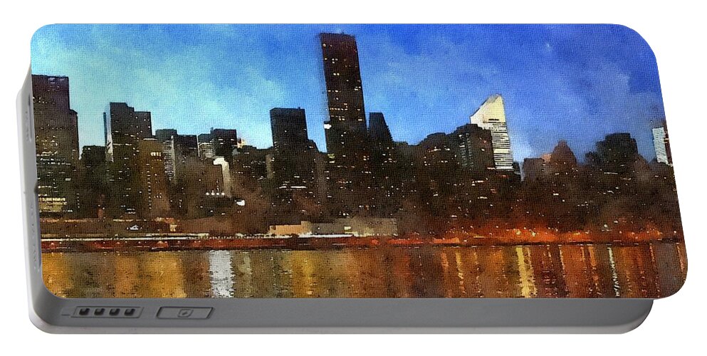 New York City Skyline Portable Battery Charger featuring the painting New York City Skyline by Modern Art