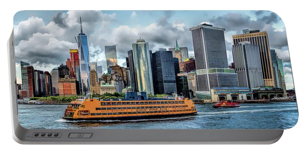 New York Portable Battery Charger featuring the painting New York City Staten Island Ferry by Christopher Arndt